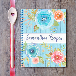 Livre de recettes floral rustique aquarelle bleu b