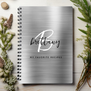 Livre de Recettes Monogramme en Métal Brossé Argen