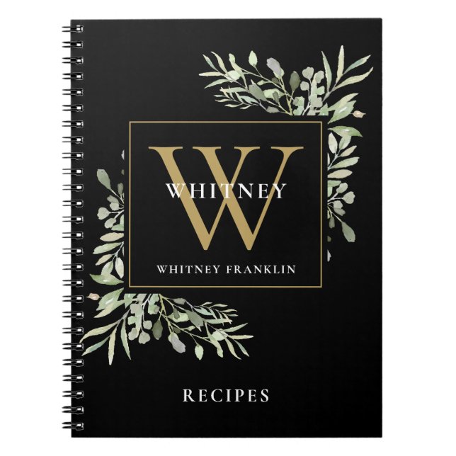 Livre de recettes Monogramme Or Modern Greenery (Devant)
