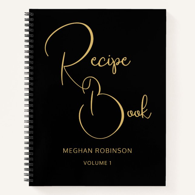 Livre de recettes noir et or à monogramme féminin (Devant)