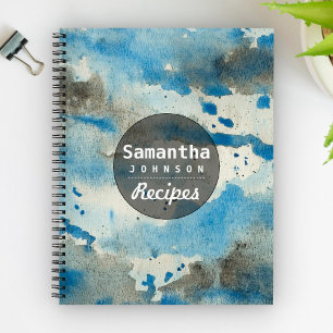 Livre de recettes personnalisé à l'aquarelle bleue