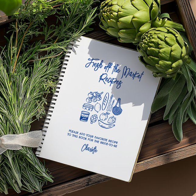 Livre de recettes pour invitées à la douche de mar (Fresh Off The Market Bridal Shower Guest Recipe Notebook)