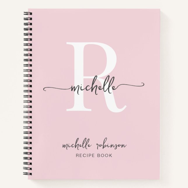 Livre de recettes rose pâle élégant avec monogramm (Devant)