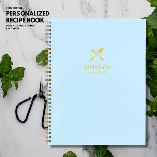 Livre de recettes stylish Modern Blue et Gold Blan