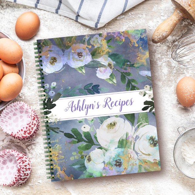 Livre de recettes vintage bleu floral aquarelle (Choose from 3 colors!)