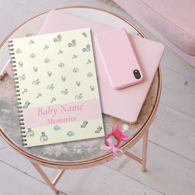 Livre de Souvenirs Bébé Fille Thème Rose Ajouter N (Baby girl cute memories keepsake custom pink notebook)