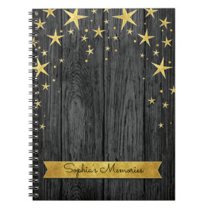 Livre de souvenirs élégant Black and Gold Stars