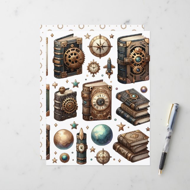 Livre de Steampunk Celestial Ephemera papier de sc (Devant/Arrière en situation)
