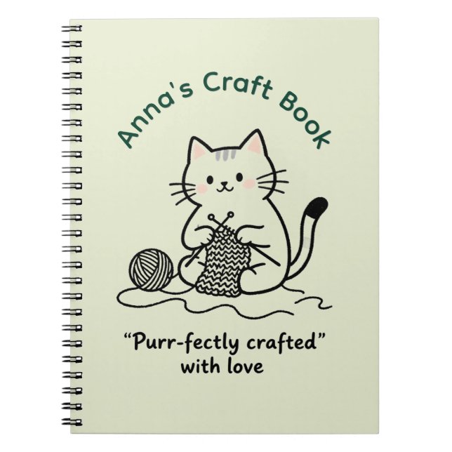 Livre de tricot artisanat chat mignon design vert  (Devant)
