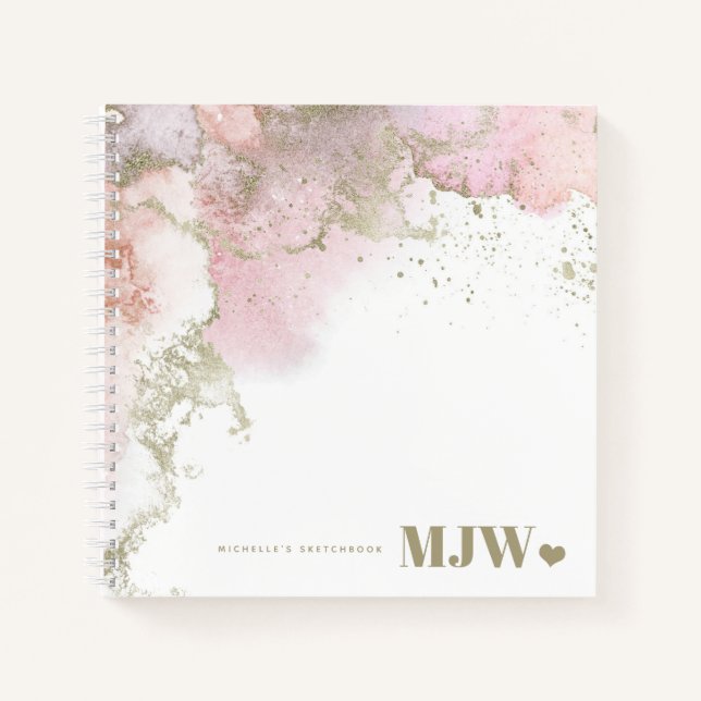 Livre d'esquisse Abstrait Monogram rose & or moder (Devant)