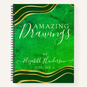 Livre d'esquisse de dessin personnalisé en or vert