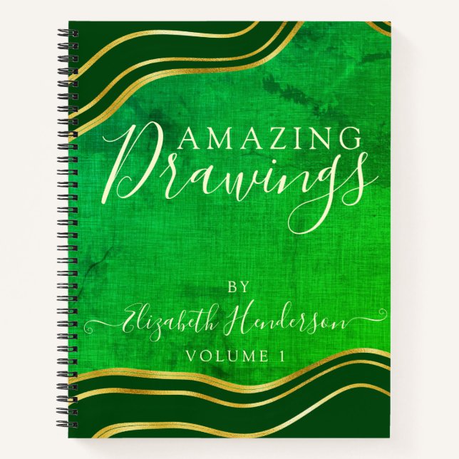 Livre d'esquisse de dessin personnalisé en or vert (Devant)
