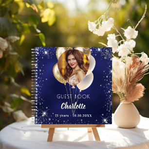Livre d'hôte anniversaire marine bleu or photo bal