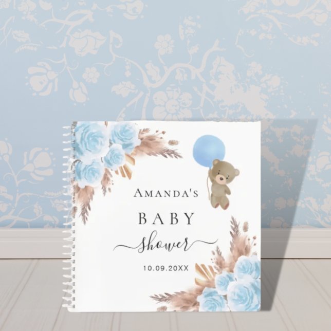 Livre d'hôte Baby shower bleu teddy pampas herbe (Créateur téléchargé)