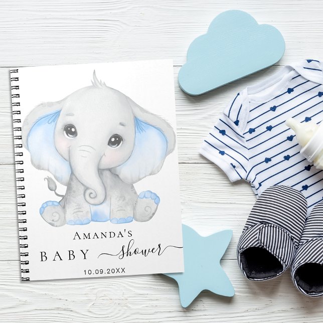 Livre d'hôte baby shower éléphant garçon bleu (Créateur téléchargé)