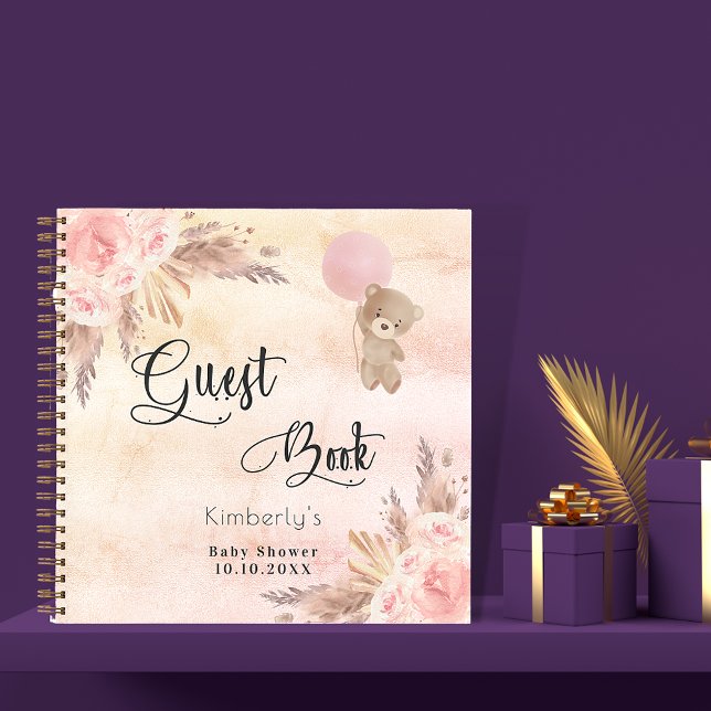 Livre d'hôte baby shower fille teddy pampas blush (Créateur téléchargé)