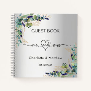 Livre d'hôte mariage argent eucalyptus m. mrs