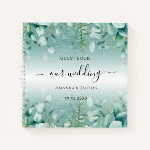 Livre d'hôte mariage eucalyptus verdâtre bois