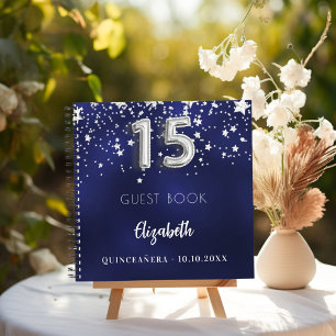 Livre d'hôte Quinceanera marine bleu argent étoile