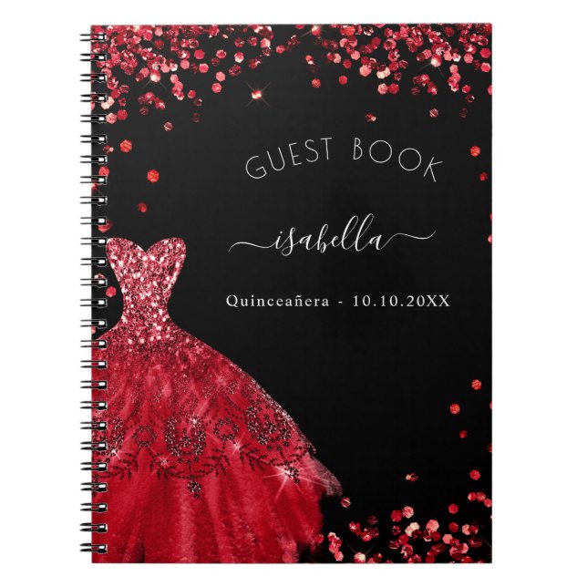 Livre d'hôte Quinceanera robe rouge noire parties  (Devant)