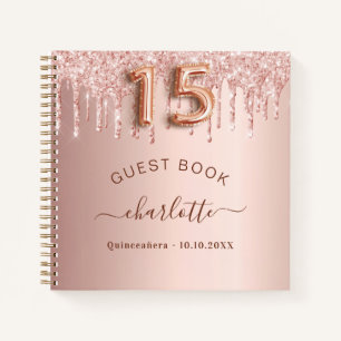 Livre d'hôte Quinceanera rose gouttes d'or