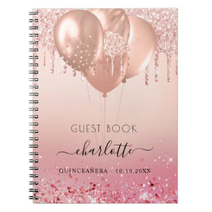 Livre d'hôte Quinceanera rose or rose parties scin