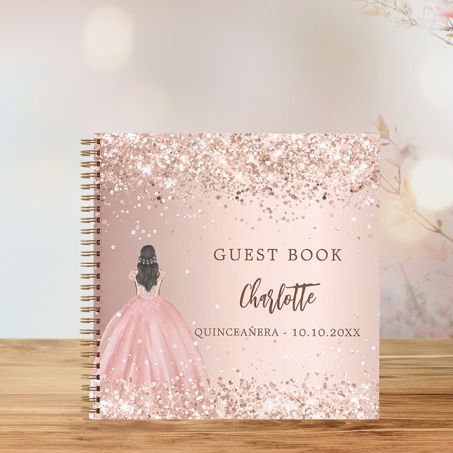 Livre d'hôte Quinceanera rose robe d'or parties sc (Créateur téléchargé)