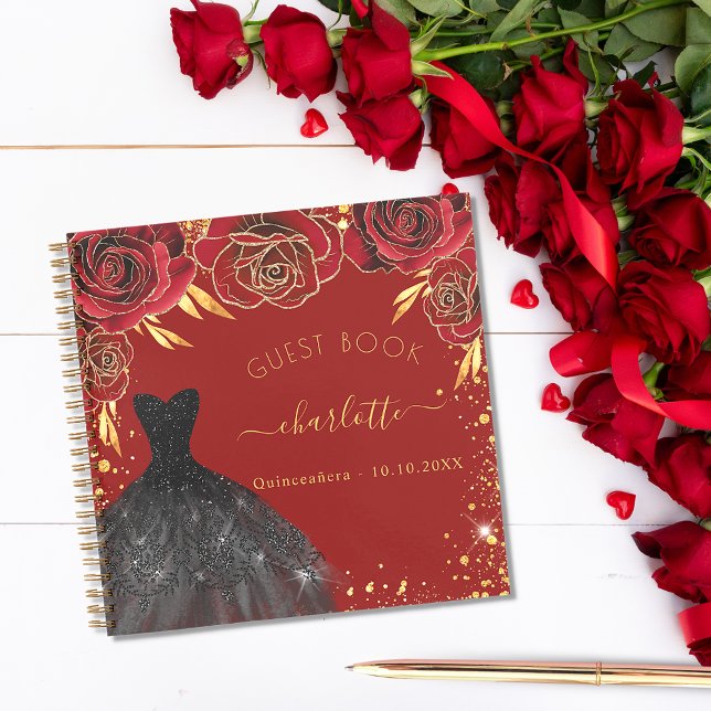 Livre d'hôte Quinceanera rouge or noir robe (Créateur téléchargé)