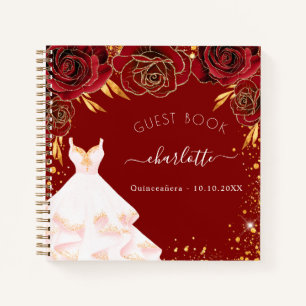 Livre d'hôte Quinceanera rouge or robe blanche