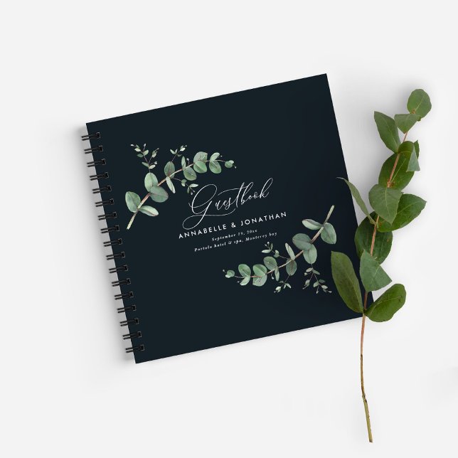 Livre d'hôte rustique mariage eucalyptus noir (Créateur téléchargé)