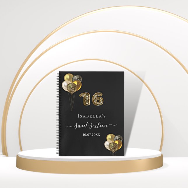 Livre d'hôte Sweet 16 ballons léopard d'or noir (Créateur téléchargé)
