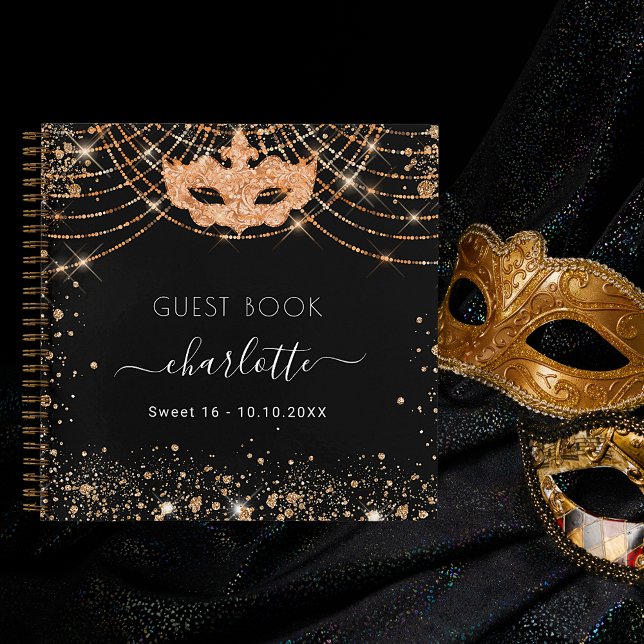 Livre d'hôte Sweet 16 or noir masquerade parties s (Créateur téléchargé)