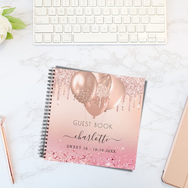 Livre d'hôte Sweet 16 roses en or rose ballons (Créateur téléchargé)