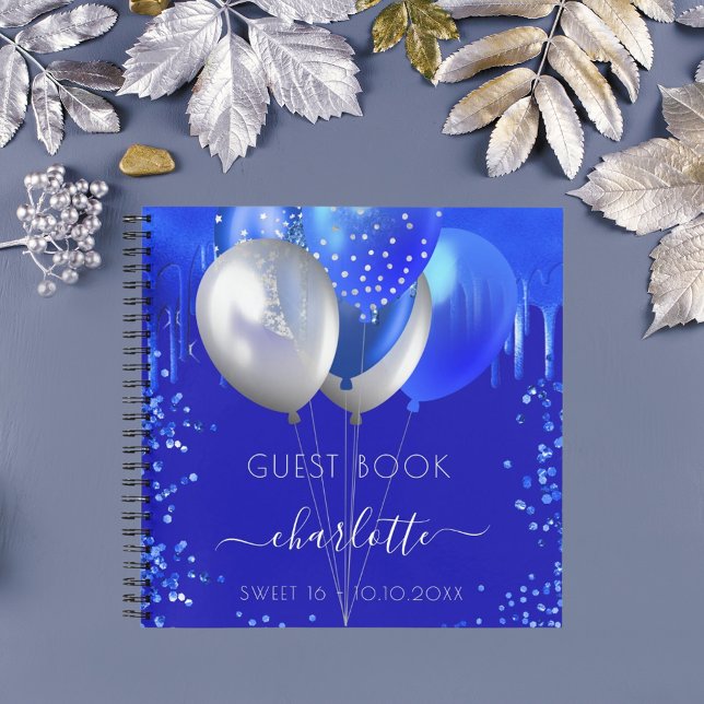 Livre d'hôte Sweet 16 royal blue drips ballons (Créateur téléchargé)