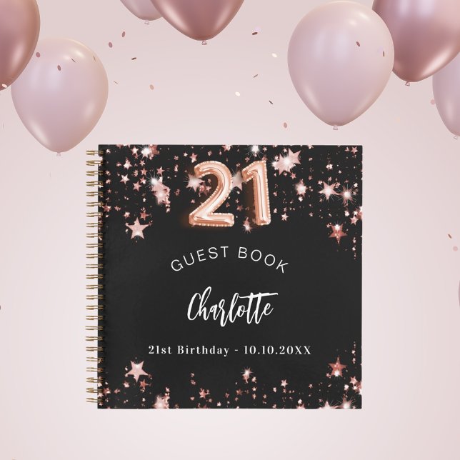 Livre d'hôtes 21e anniversaire noir rose étoiles d (Créateur téléchargé)