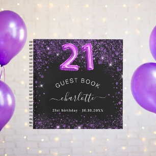 Livre d'hôtes 21e anniversaire noir violet nom de 
