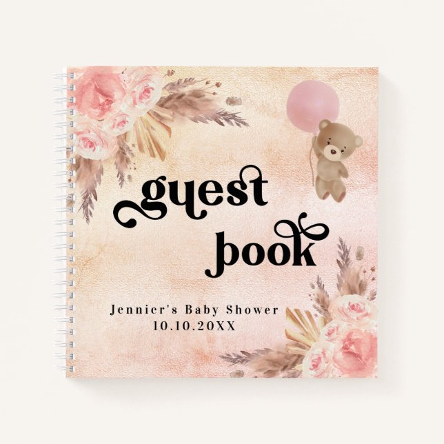 Livre d'hôtes baby shower en peluche ours pampas h (Devant)