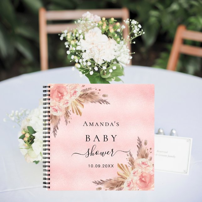 Livre d'hôtes Baby shower pampas herbe rose brouss (Créateur téléchargé)