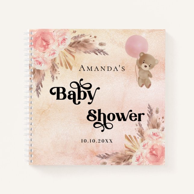 Livre d'hôtes baby shower teddy pampas herbe blush (Devant)