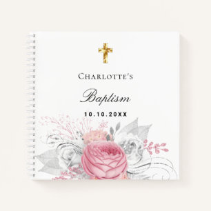 Livre d'hôtes baptême rose bébé florales blanc