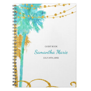 Livre d'hôtes Blue Gold Watercolor Beach Bat mitz