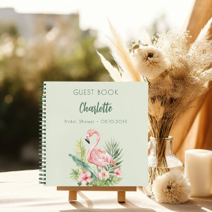 Livre d'hôtes douche de mariée rose flamingo sauge