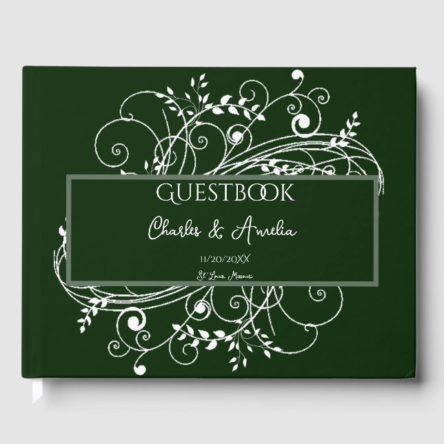 Livre d'hôtes Emerald Green Flourish Mariage (Recto)
