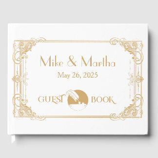 Livre D'Hôtes Gold Et White Vintage Art Déco