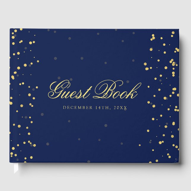 Livre d'hôtes Gold Navy Blue Confetti Dots (Recto)