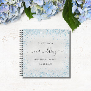 Livre d'hôtes mariage argent bleu parties scintill