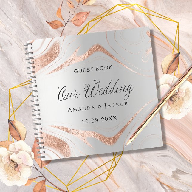 Livre d'hôtes mariage argent rose or marbre (Créateur téléchargé)