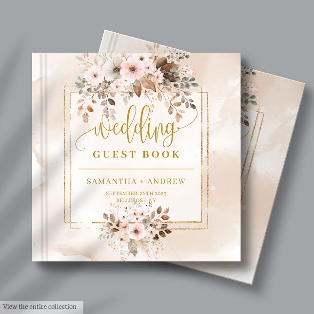 Livre d'hôtes Mariage Boho d'automne rose pâle et  (Pale Pink and Gold Autumn Boho Wedding Guest Book)