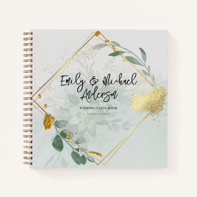 Livre d'hôtes mariage - Eucalyptus Botanical Gold (Devant)