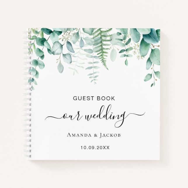 Livre d'hôtes mariage eucalyptus verdure bois (Devant)